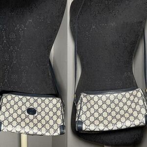 Vintage Gucci Logo GG Monogram Messenger Crossbody Purse Navy